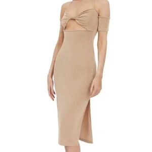 4th & Reckless Kastia Cold-Shoulder Halter Midi Dress Taupe XS